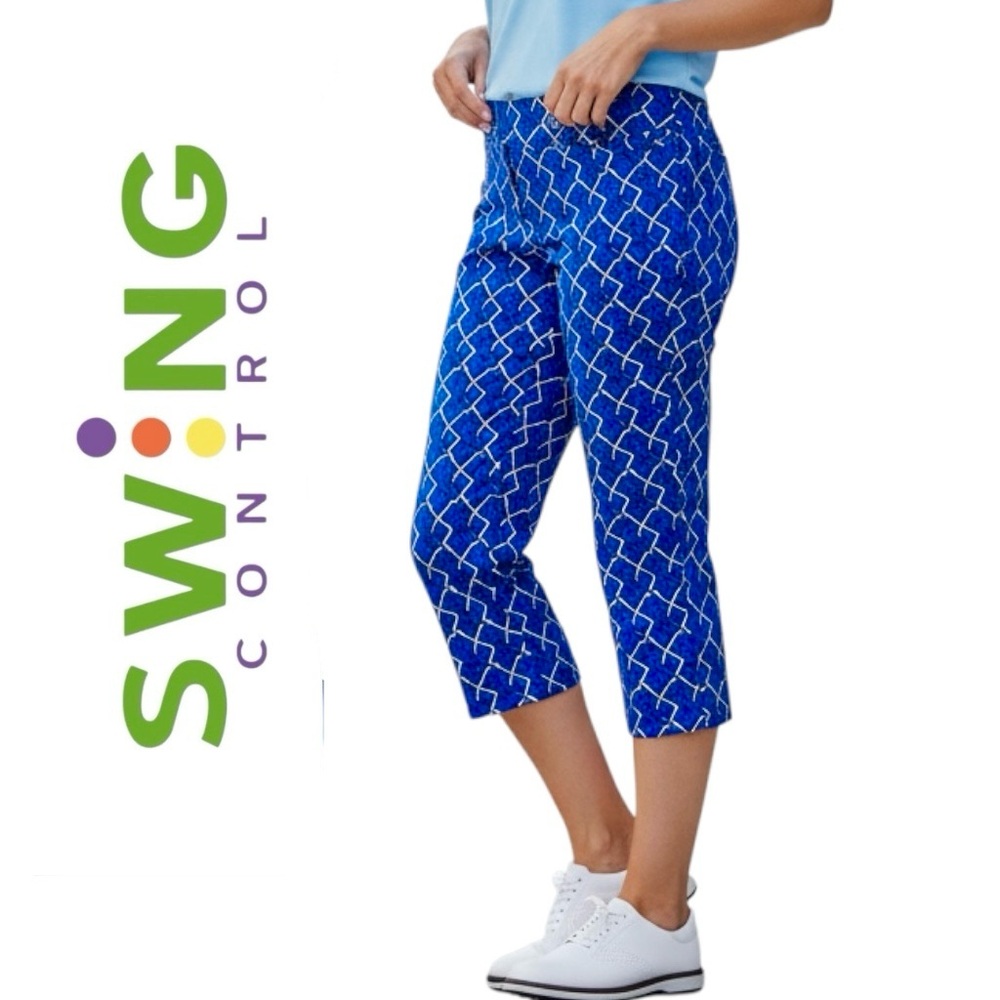 NEW Swing Control Golf Pants Blue Geo Print Master /Tommy/Control Pull On Sz 12